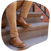 Leather Honey Loafer on Model Sitting on Stairs