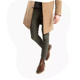 Chestnut Brown Chelsea Boots on Model with Green Pants - Walking