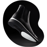 Black and white amberjack chelsea boots, outsole view