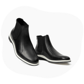 Black and white onyx amberjack chelsea boots, outsole view