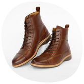 The Boot in Chestnut by Amberjack - image of boots on white backdrop